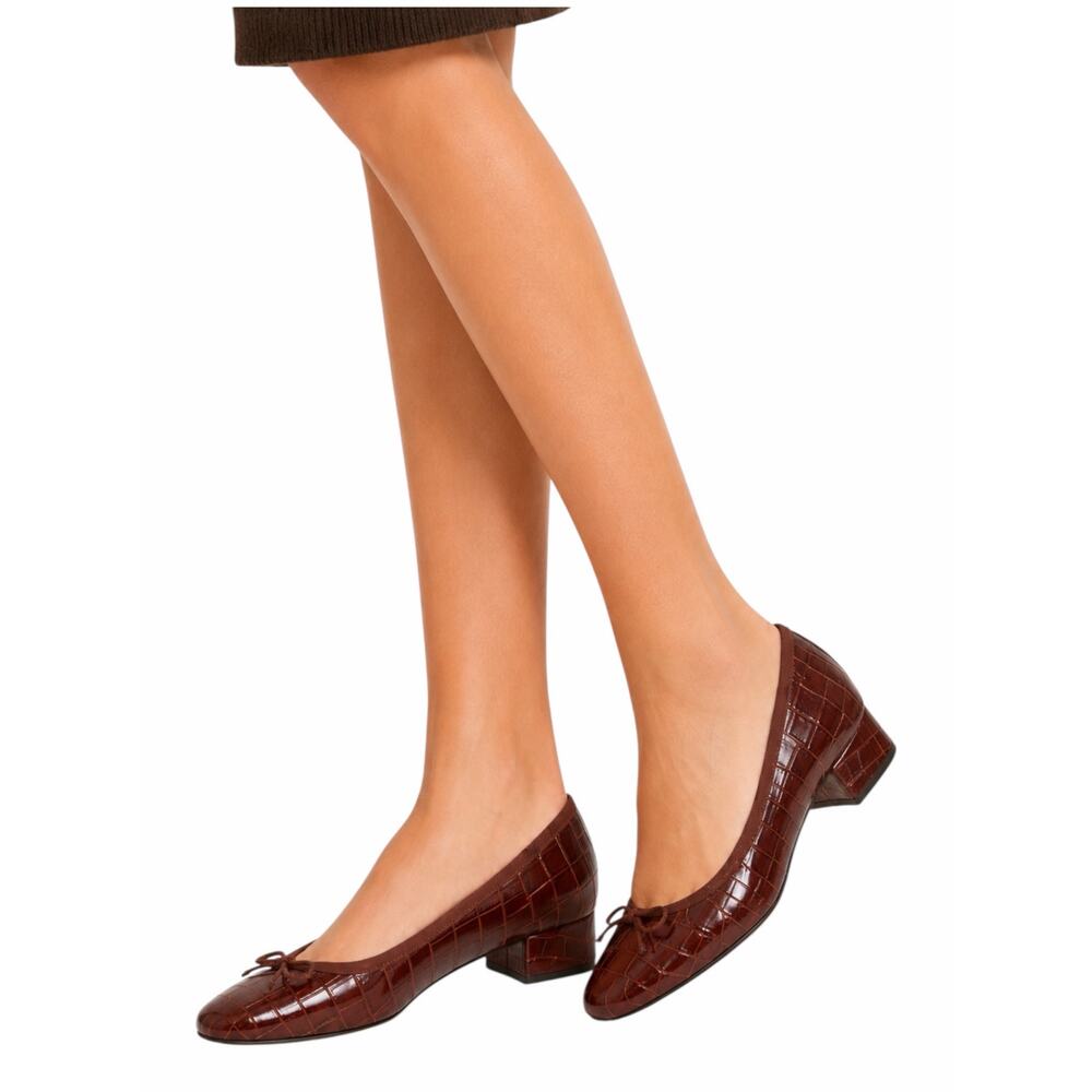 Veronica Beard Cecile Bow Crocodile Leather Pump Brown Size 7M